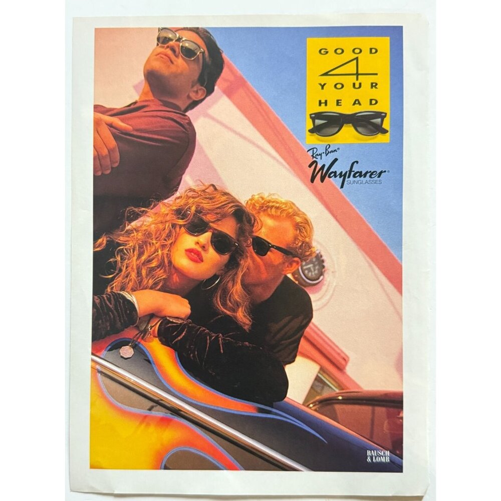 Vintage 1990 Ray Ban Wayfarer Sunglasses Bausch & Lomb Advertisement Print Ad